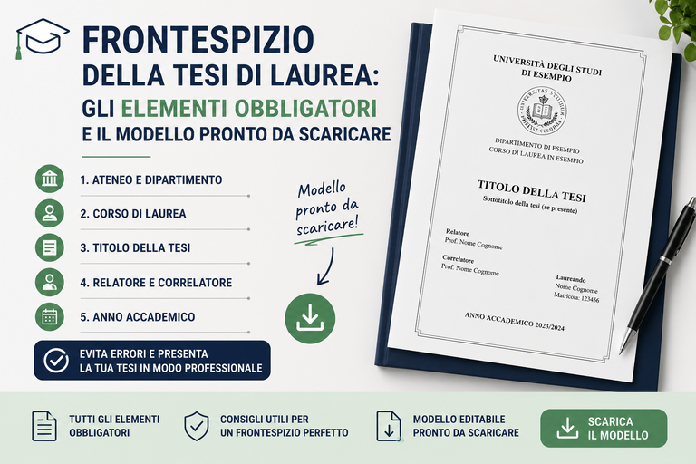 Frontespizio della tesi di laurea: gli elementi obbligatori e il modello pronto da scaricare